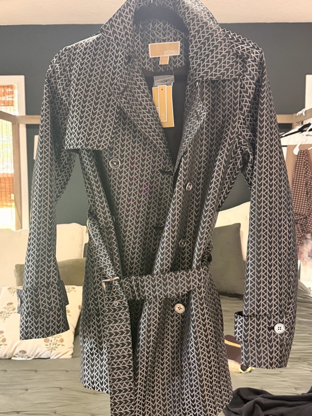 Michael Kors Black & White Logo-Print Trench Coat